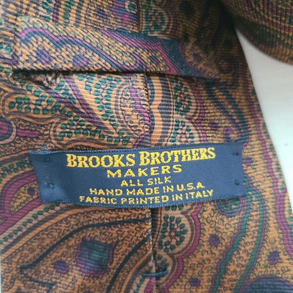 Vtg Brooks Brothers Paisley Silk Tie Preppy USA Made Italian Fabric Hand made - Picture 5 of 8